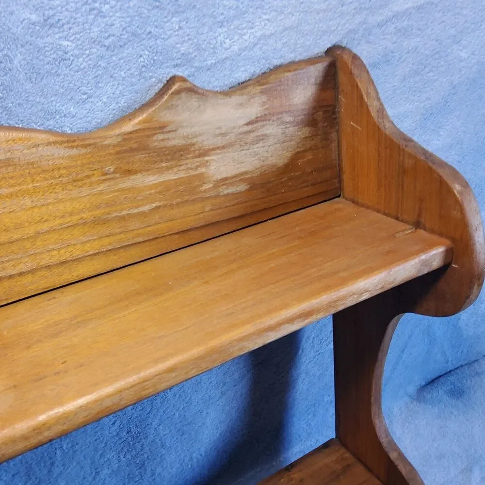 Vintage Wood 2 Tier Wall Shelf Country Rustic Spice Rack Display Scalloped 19.5